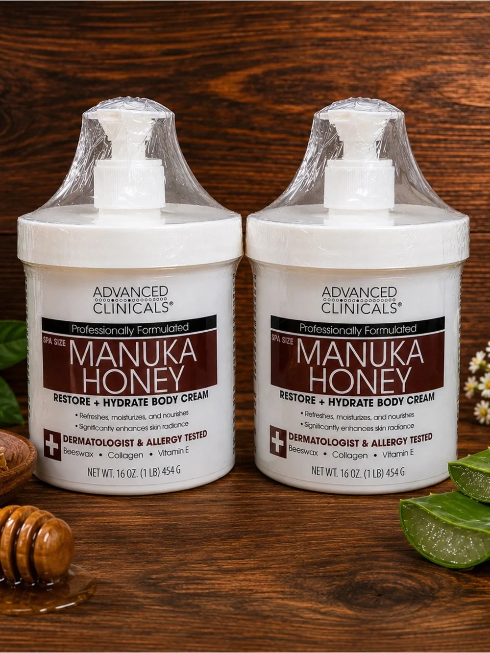 2 Pack Advanced Clinicals Manuka Honey Restore + Hydrate DC Body Cream 16 oz